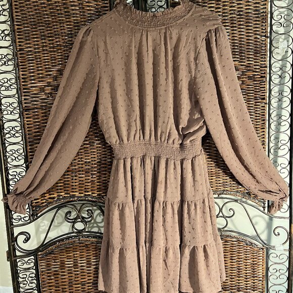 Sweet Wonderer Brown Dotted Dress Size M 100% Polyester Elastic Waist And Middle - Picture 1 of 4